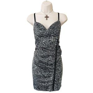 Y2K Guess Animal Print Bodycon Party Dress Size 9 Designer Spaghetti Strap